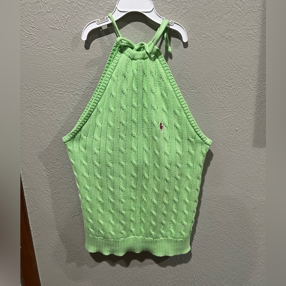 Ralph Lauren Tops - Ralph Lauren Light Green Cable Knit Halter Top Size L EUC RARE Y2K Beauty Preppy